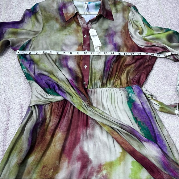 NWT Anthropologie Multicolor Midi Long Sleeve Tie Front Shirt Dress Size Large - Picture 8 of 15
